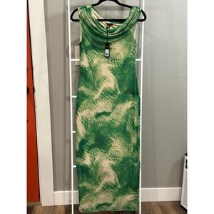AFRM Green Snake Print Cowl Neck Midi Dress NWT M Modern Glam Edgy Chic Bold